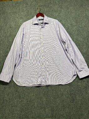Polo Ralph Lauren Shirt Mens 18 Purple Plaid Cotton Button Up Long Sleeve